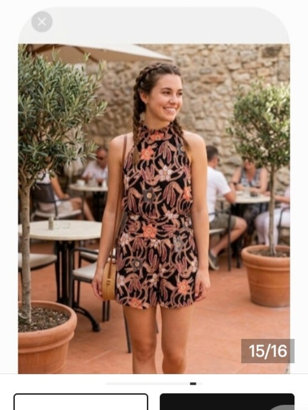 Sleeveless High-Neck Floral Mini Dress in Black and Coral